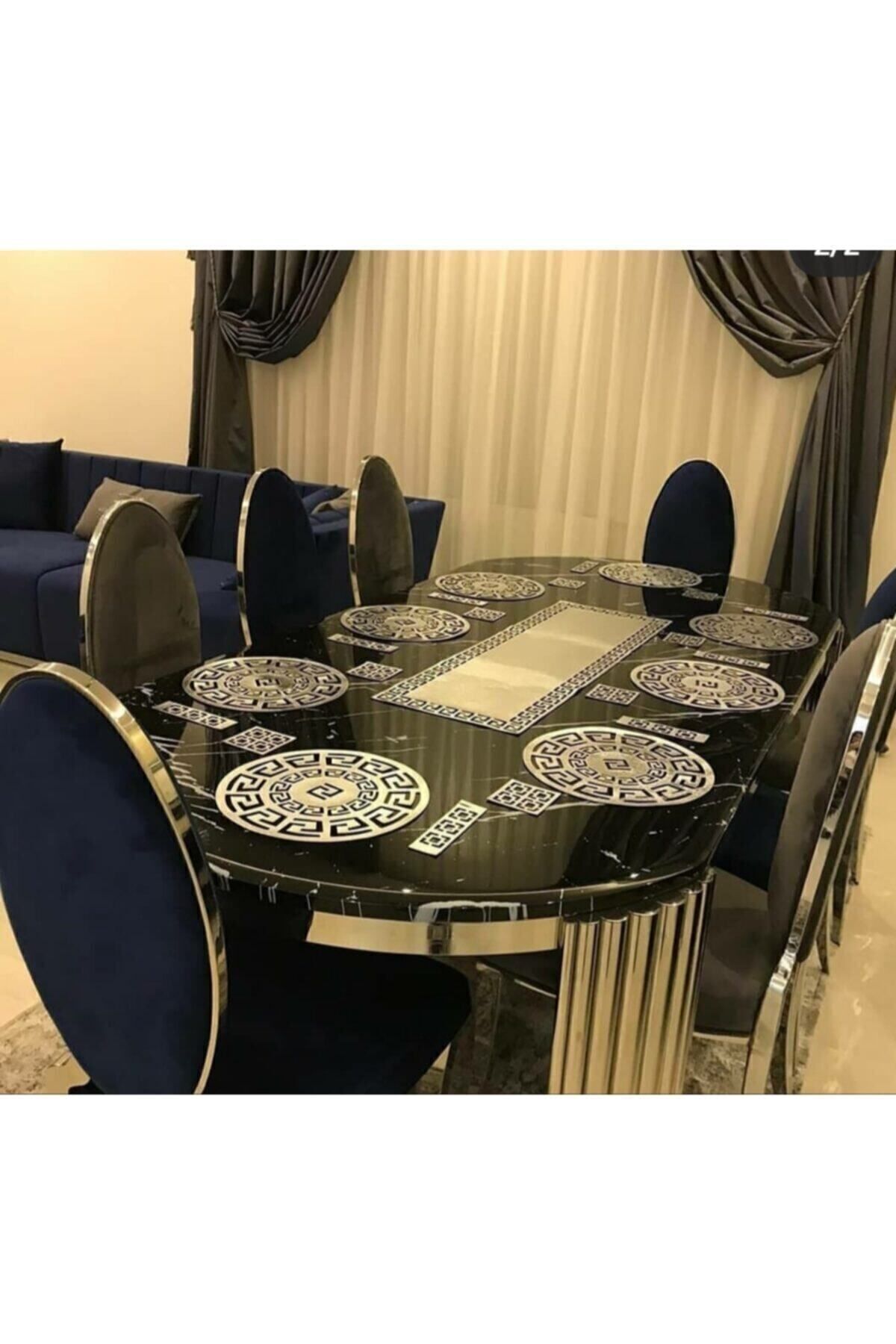 SEHARA-طقم تقديم طعام أمريكي مكون من 25 قطعة - 1 عداء، 33 سم، قاعدة، حامل ملعقة، ذهبي 4