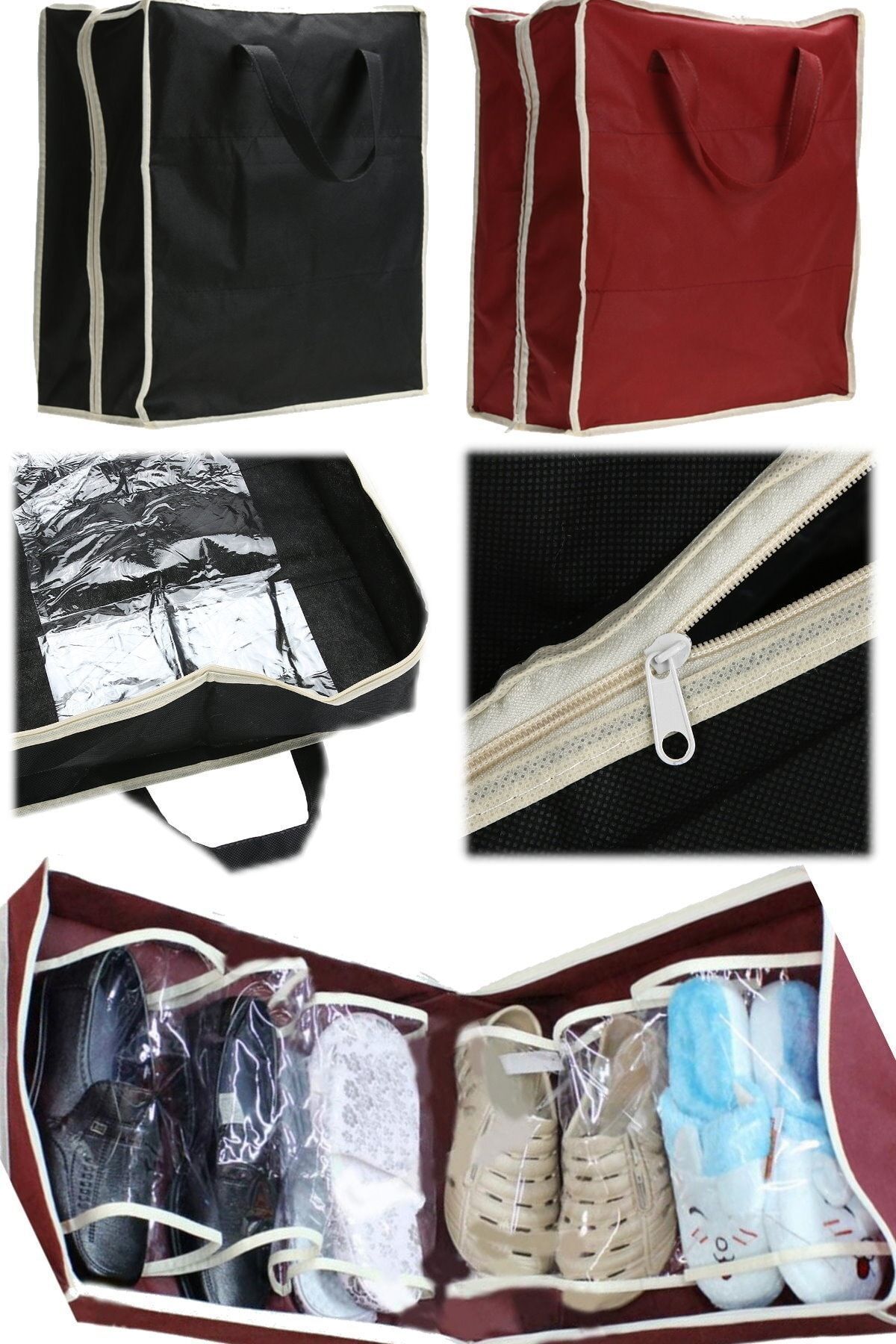 Utelips-6 Pairs of Storage Totes for All Shoes Zippered Practical Shoe Storage Suitcase Bag Storage 3
