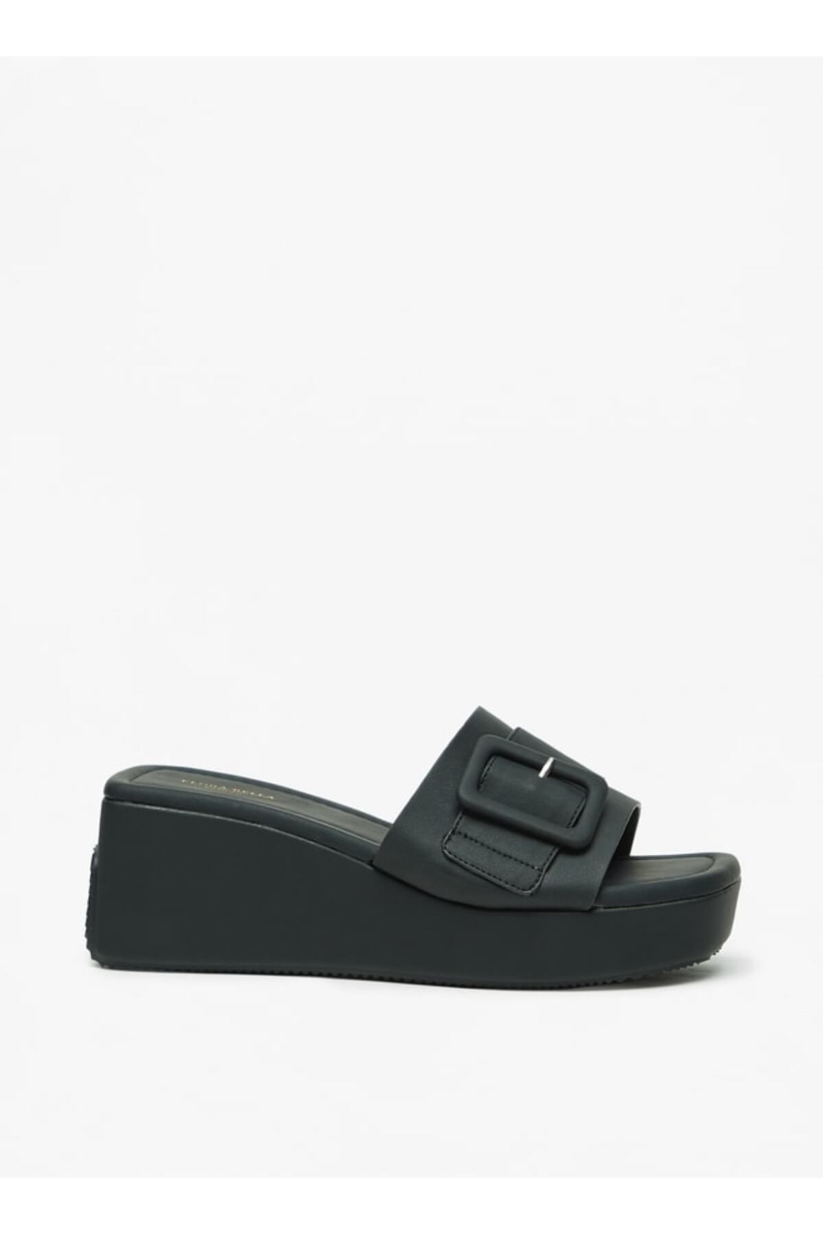 Flora Bella by Shoexpress-Solid Slide Sandals with Wedge Heels and Buckle Accent 3