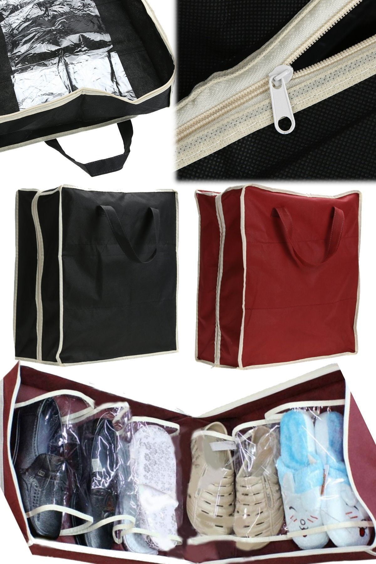Utelips-6 Pairs of Storage Totes for All Shoes Zippered Practical Shoe Storage Suitcase Bag Storage 2