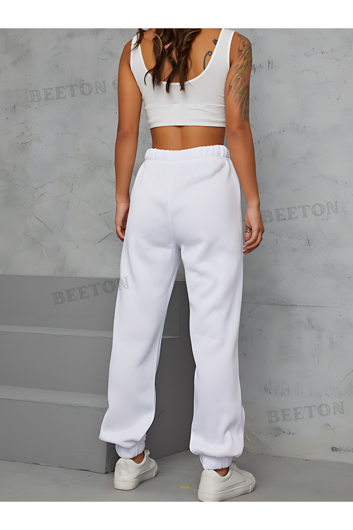 BEETON  Baskısız Eşofman Altı Jogger - Lastik Paça Yüksek Bel - Görsel 2