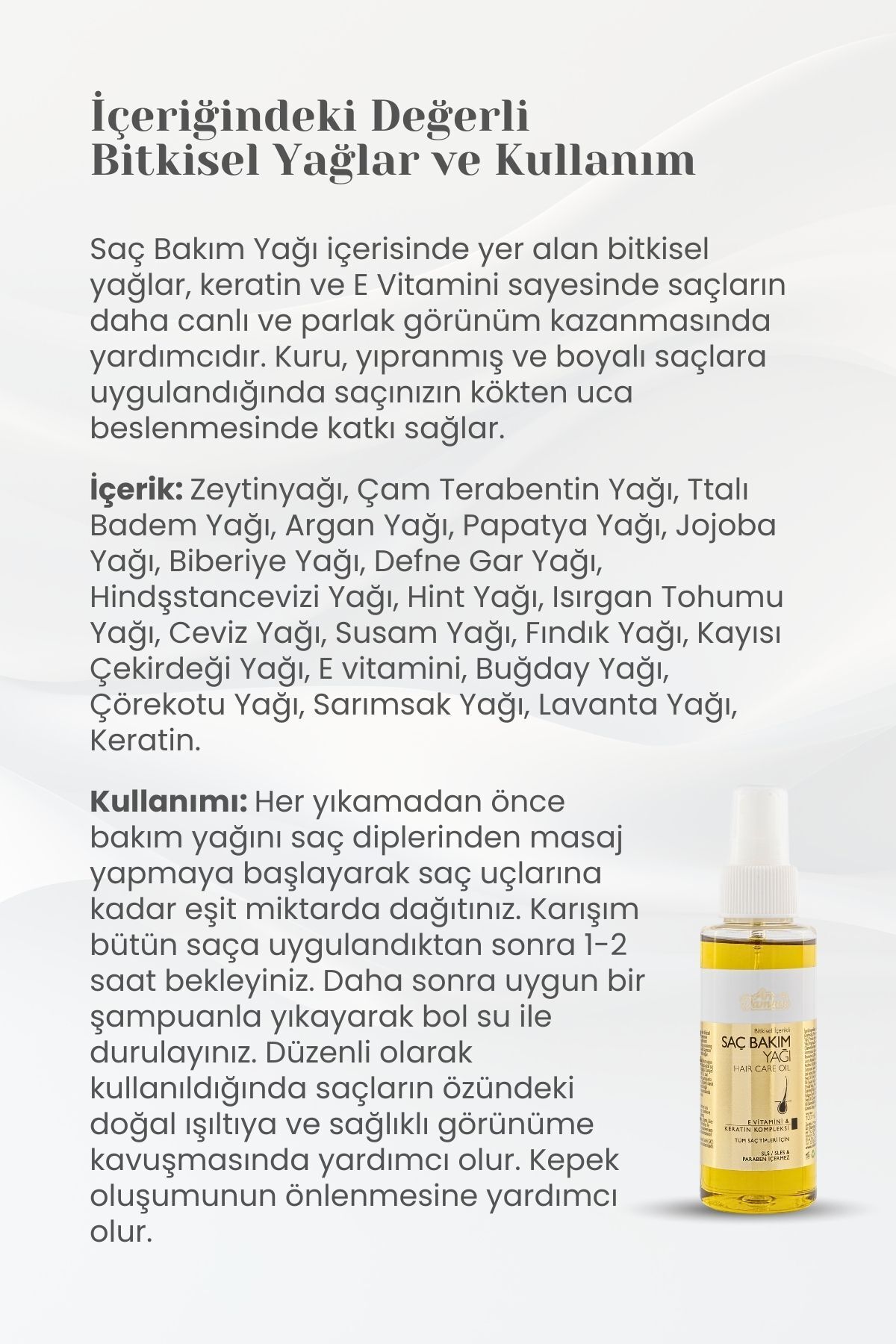 BİTKİSEL İÇERİKLİ SAÇ BAKIM YAĞI (Tüm Saç Tipleri İçin) — F8681128091990 — تصویر 6 از 6