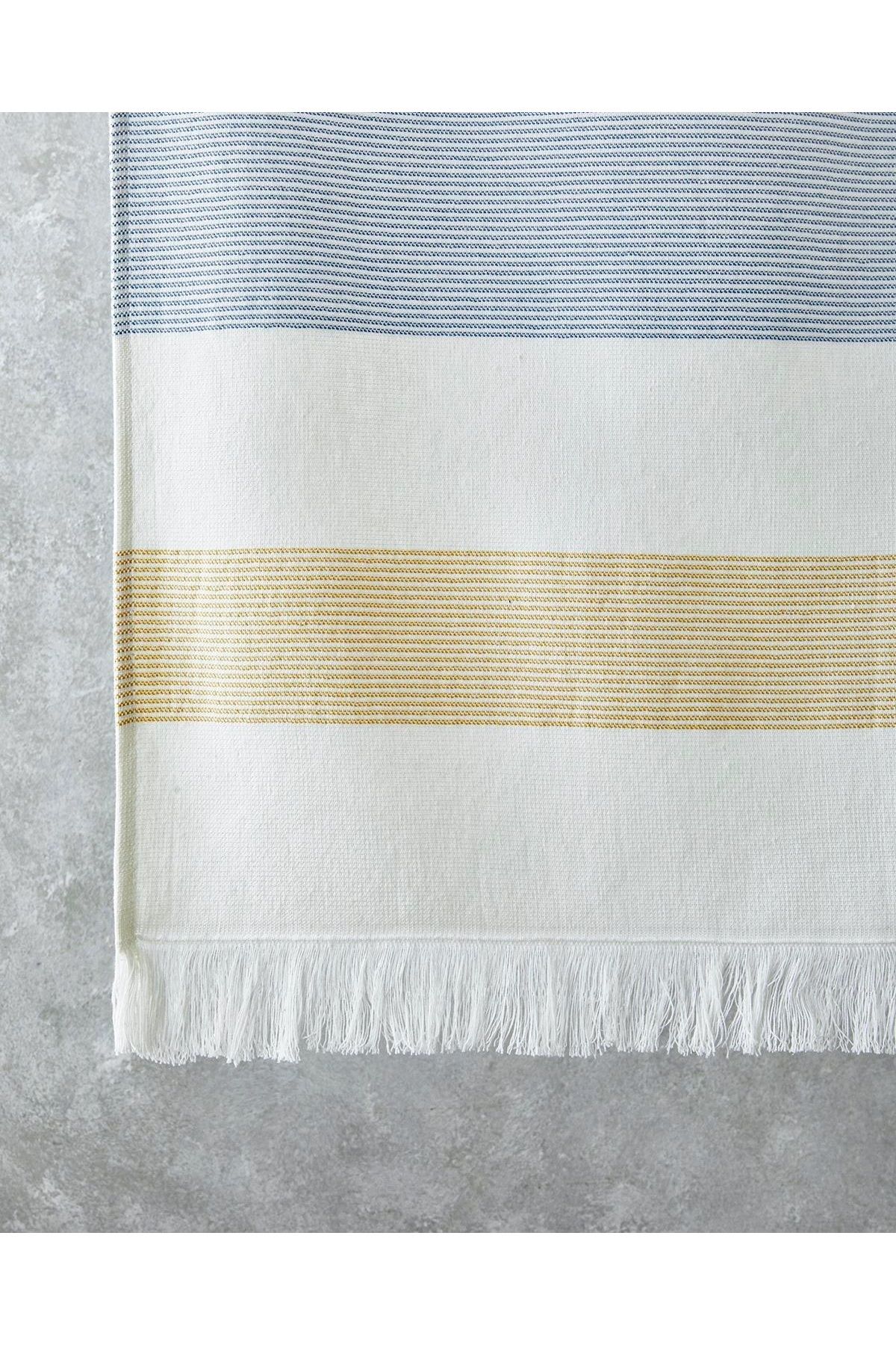 English Home-Ecru-Blue-Yellow 90x150 Cm Cotton Striped Beach Towel - Poti 2