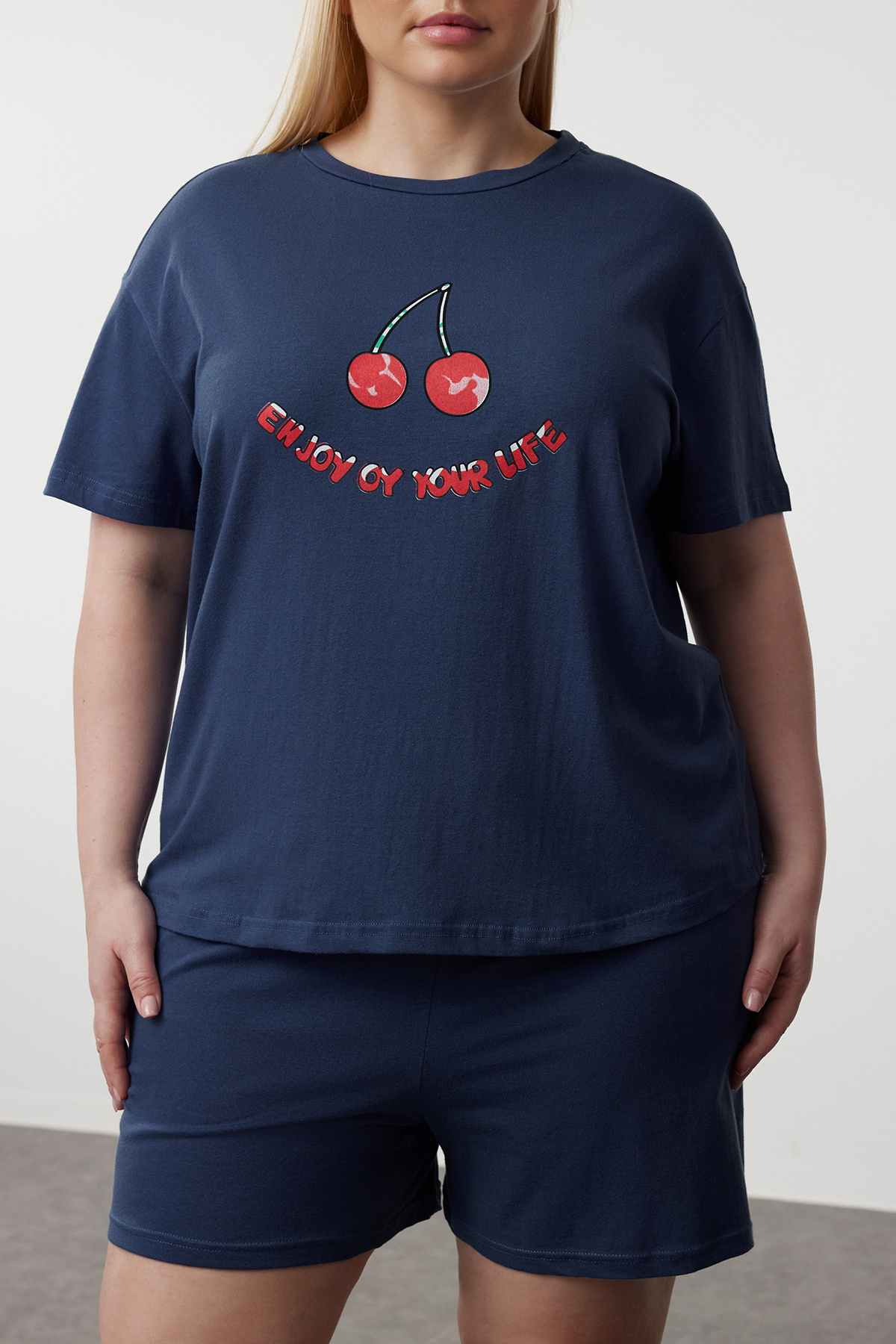 Trendyol Curve-Σετ πιτζάμα με σχέδιο Indigo Cherry - Πλεκτό TBBSS24AI00118 3