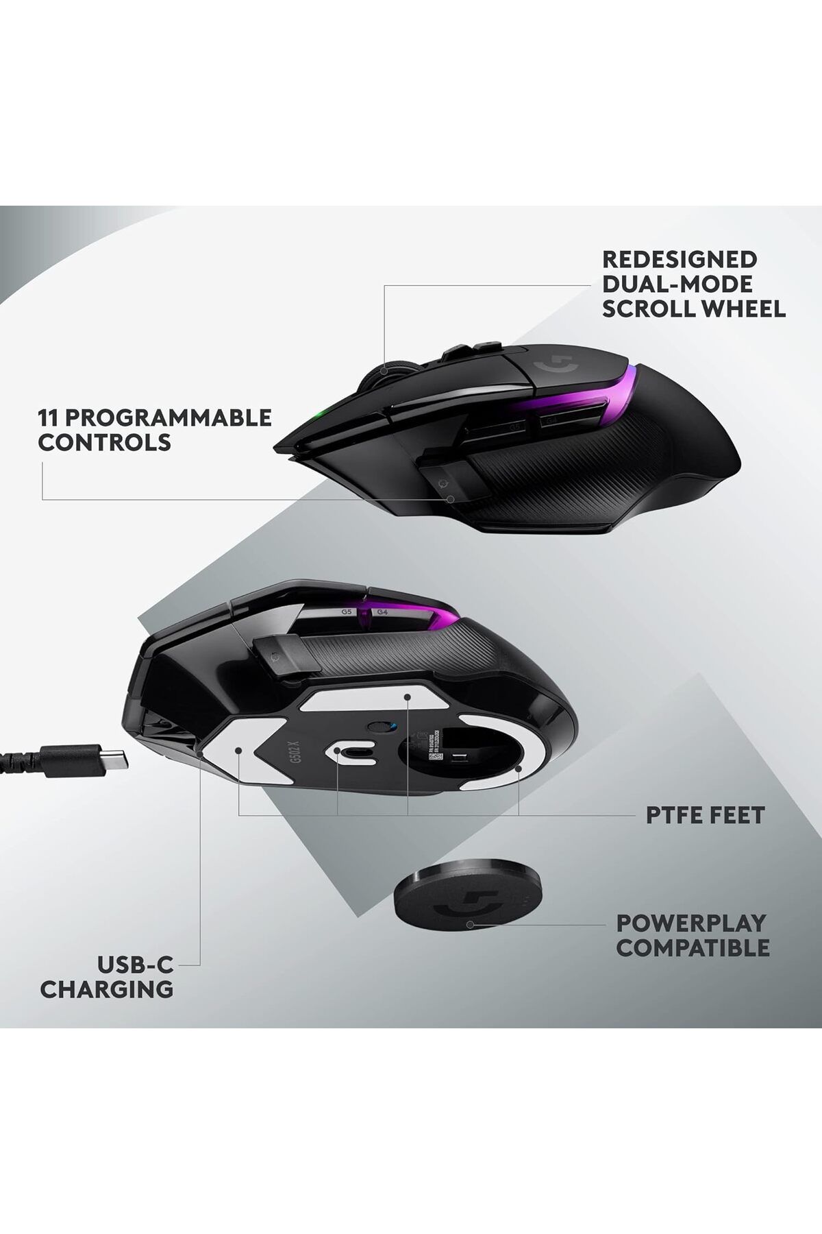 logitech-G502 X PLUS LIGHTSPEED Wireless RGB Gaming Mouse -with LIGHTFORCE hybrid switches - Black 6