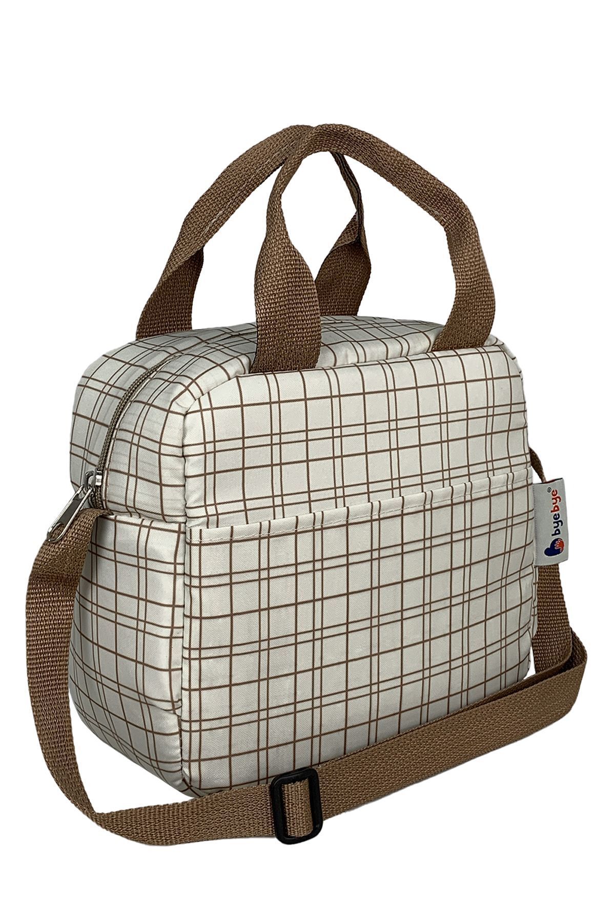 Bye Bye Beslenme Çantası Ve Termos Yemek Taşıma Çantası Omuz Askılı-Krem Ekose fotoğrafı 2 (önizleme)