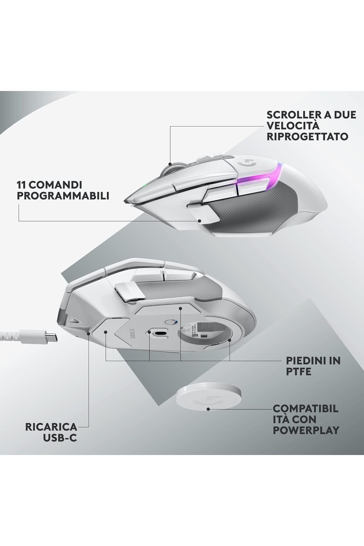 logitech-G502 X PLUS LIGHTSPEED Wireless RGB Gaming Mouse LIGHTSYNC RGB, HERO 25K sensor-White 6