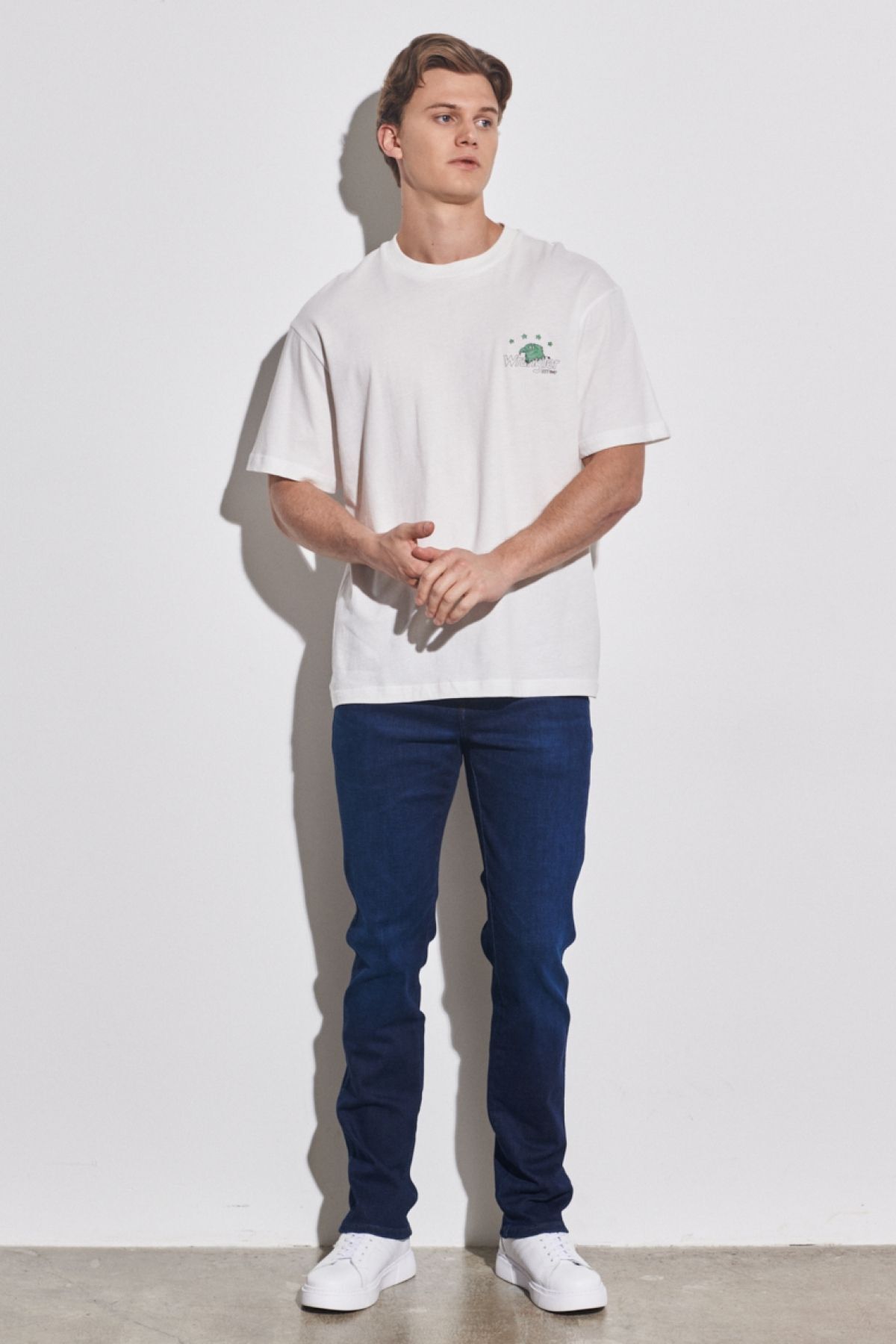 تی شرت سفید مردانه شل و راحت 100 ٪ یقه دوچرخه پنبه ای شکسته T Shirt Wrangler