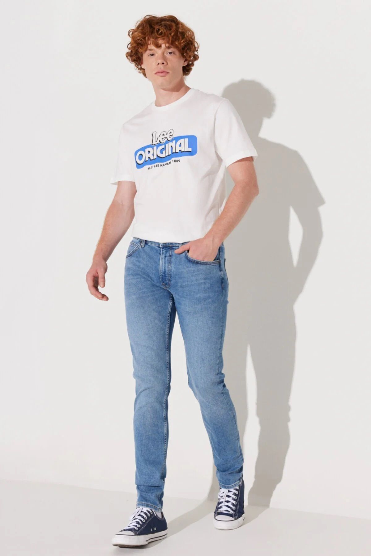 شلوار جین آبی مردانه کش دار Luke Slim Fit کمر کم روشن Lee