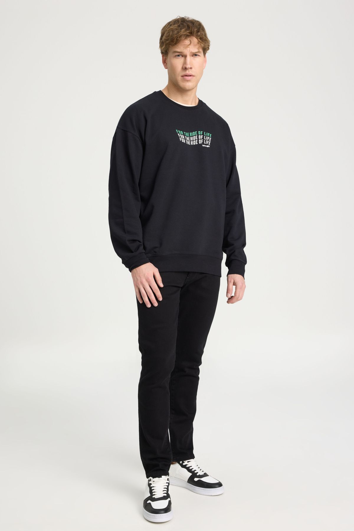 سویشرت مشکی مردانه سیاه به طور منظم مناسب برش طبیعی 100 ٪ یقه دوچرخه Wrangler