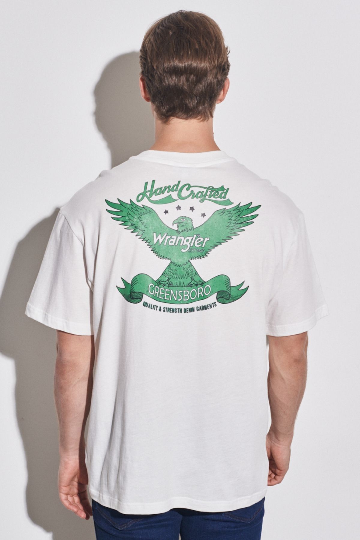 تی شرت سفید مردانه شل و راحت 100 ٪ یقه دوچرخه پنبه ای شکسته T Shirt Wrangler