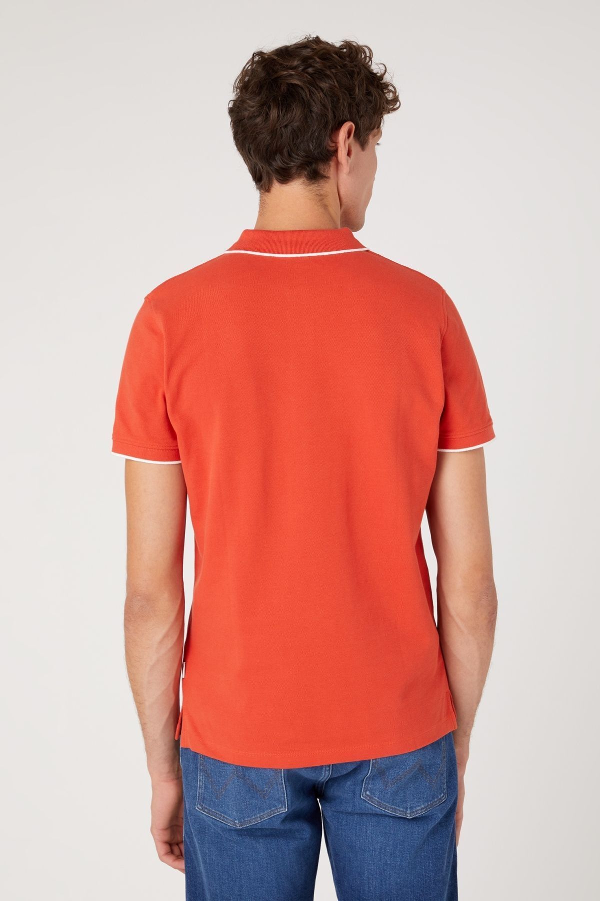 تی شرت یقه پولو نارنجی مردانه به طور منظم مناسب برش طبیعی 100 ٪ پنبه چوگان yaka red t shirt Wrangler