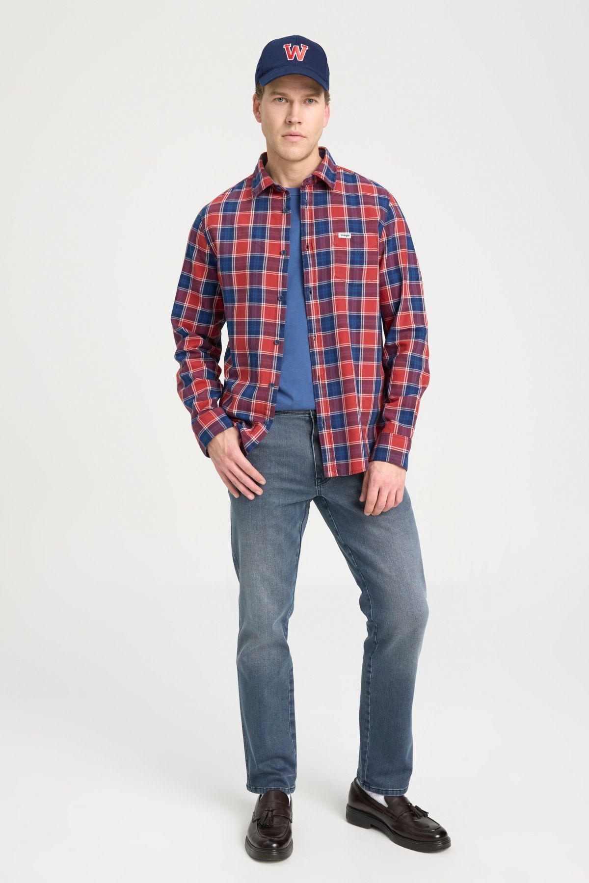 پیراهن / بلوز دکمه دار قرمز مردانه پنبه ای معمولی برش Wrangler