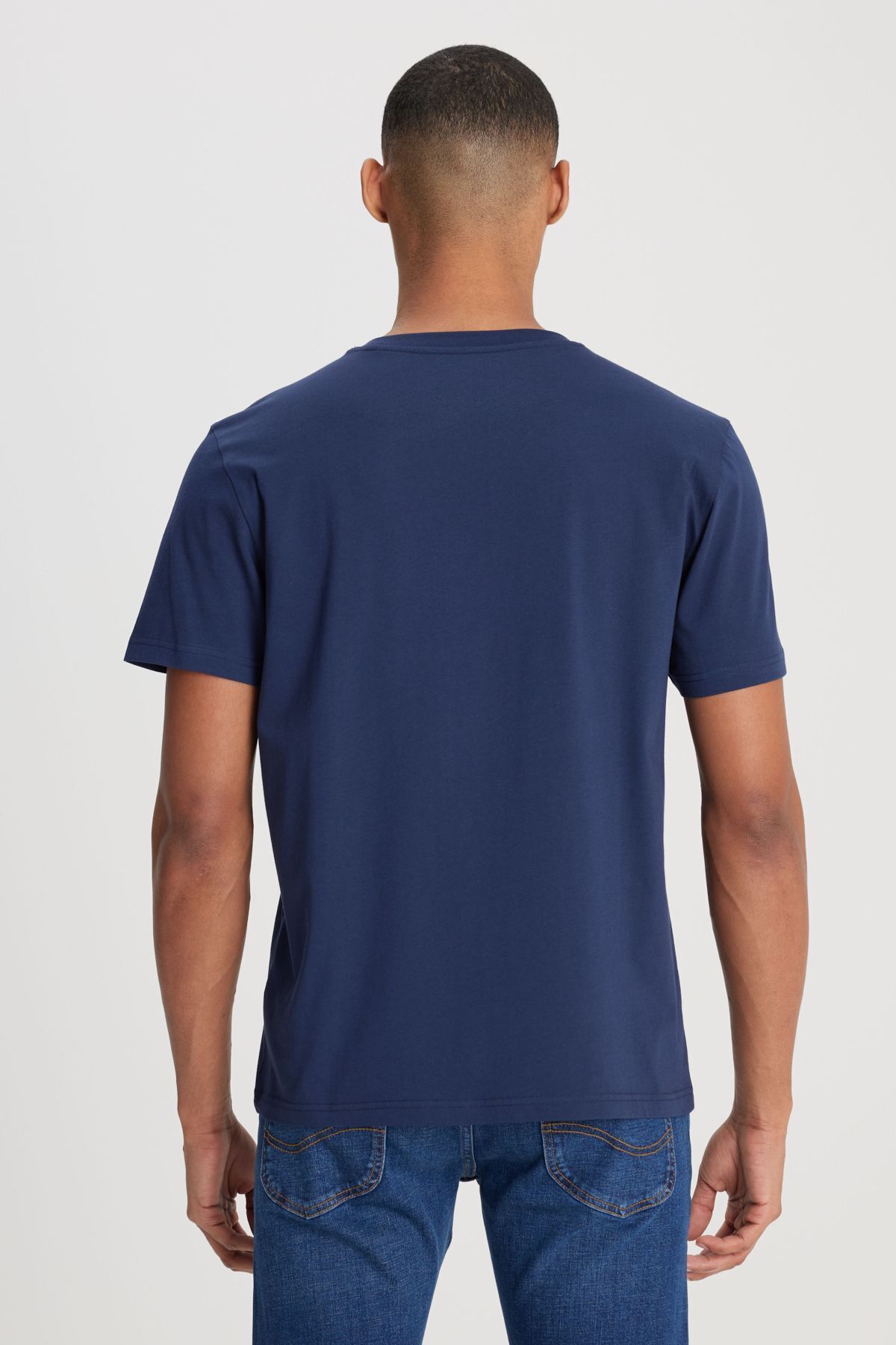 تی شرت آبی مردانه به طور منظم مناسب یقه صفر طبیعی برش 100 ٪ log t shirt Lee