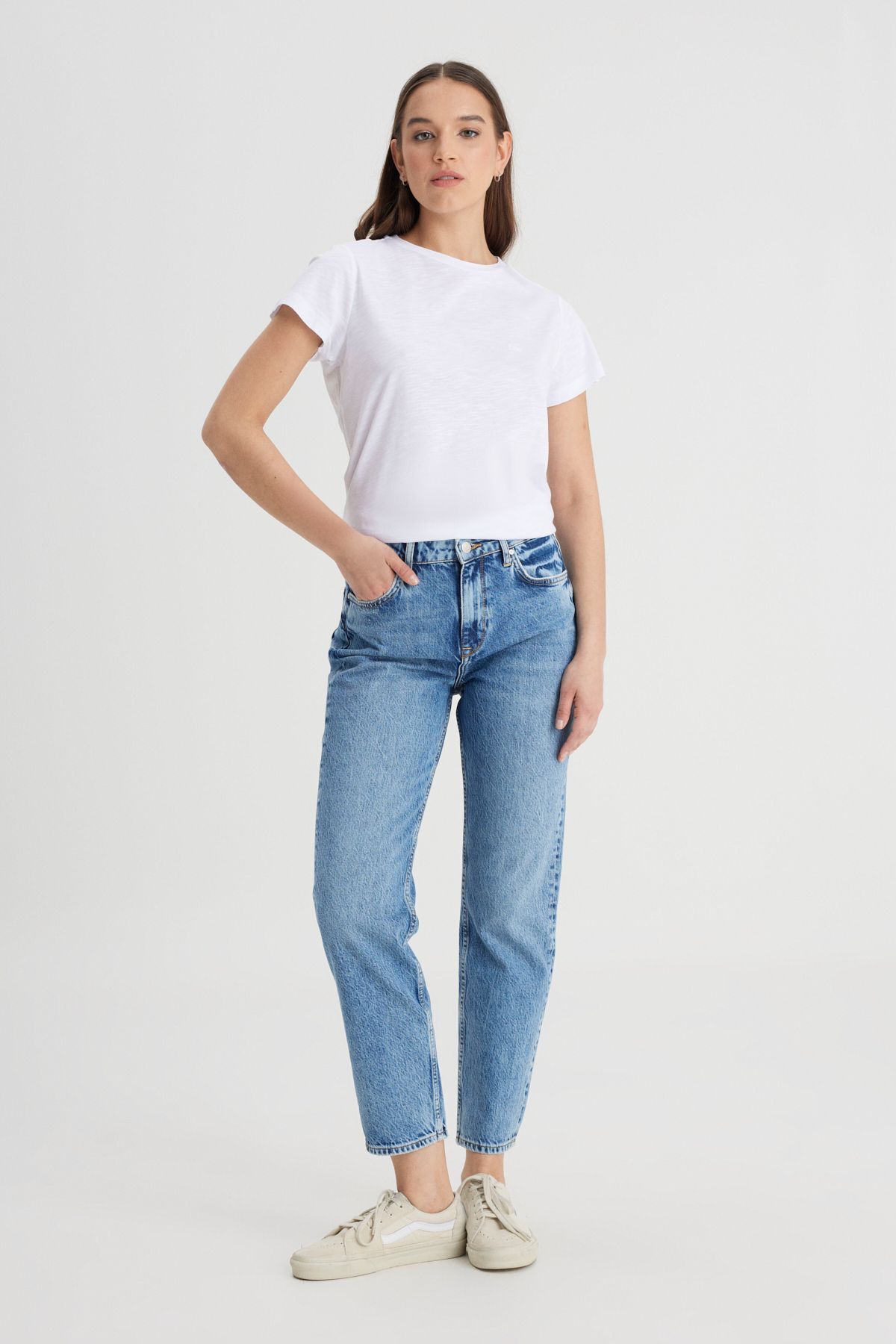 Regular Fit Normal Cut High Waist Straight Leg 100% Cotton Carol Blue Jean Jeans