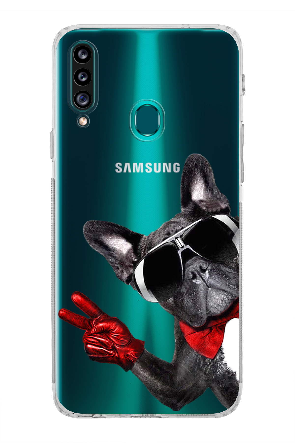 Samsung Galaxy A20S ile Uyumlu Köpek 2 Kamera Korumalı Şeffaf Kılıf