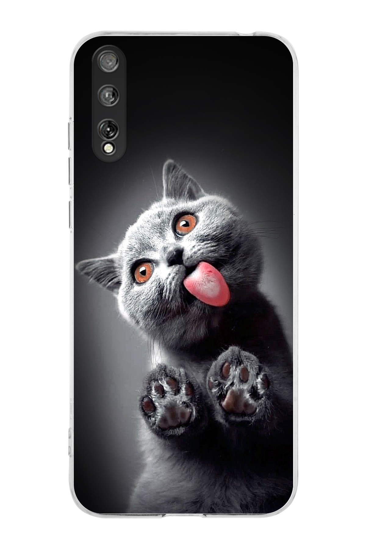 Huawei Y8P ile Uyumlu Kedi 2 Kamera Korumalı Şeffaf Kılıf