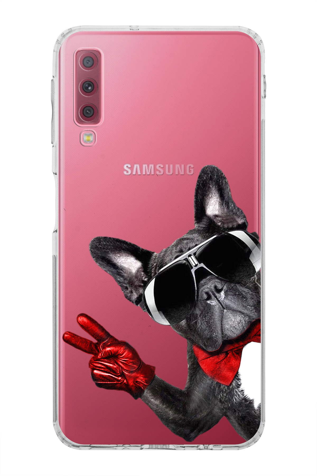 Samsung Galaxy A7 2018 ile Uyumlu Köpek 2 Kamera Korumalı Şeffaf Kılıf