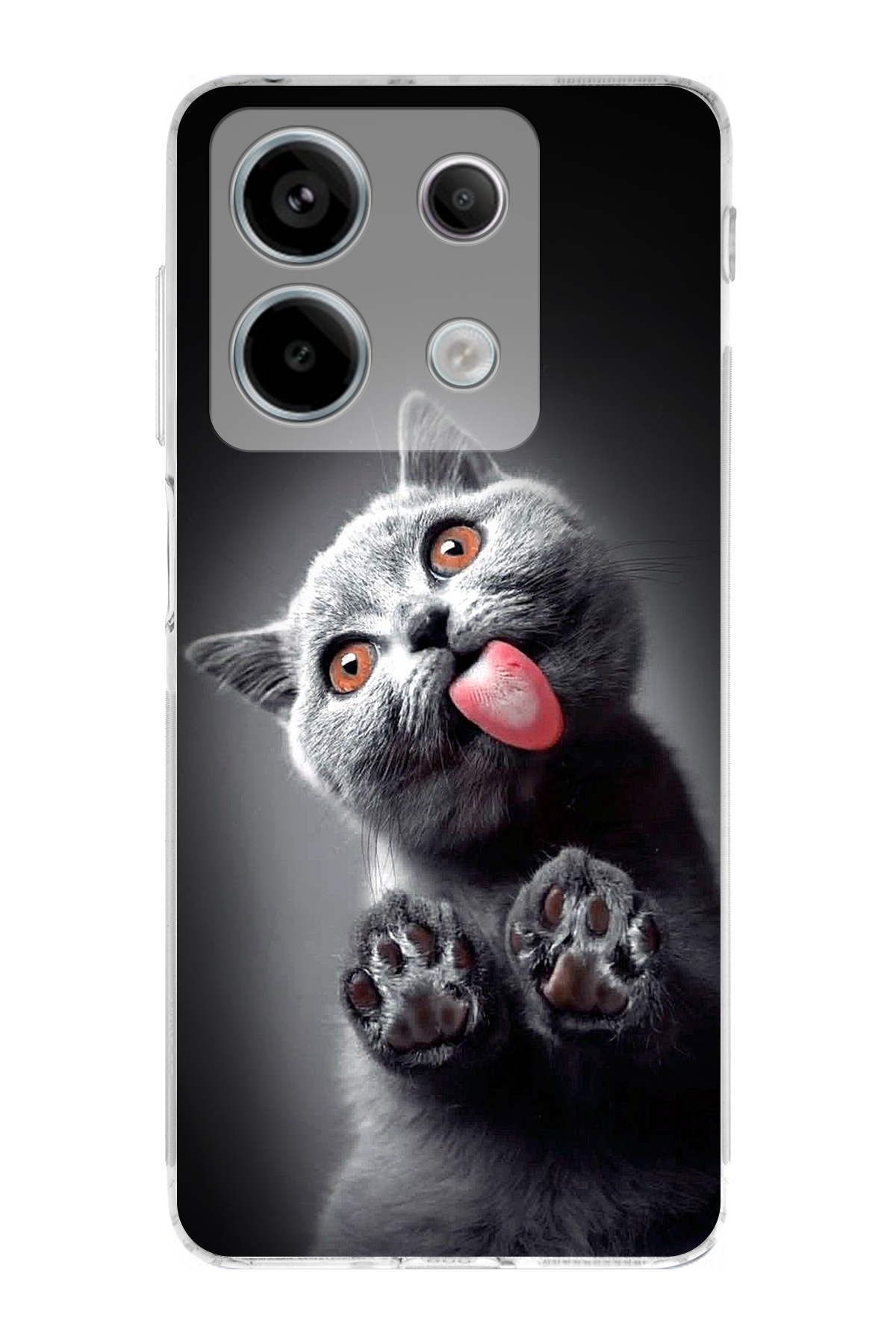 Xiaomi Redmi Note 13 Pro 5G ile Uyumlu Kedi 2 Kamera Korumalı Şeffaf Kılıf