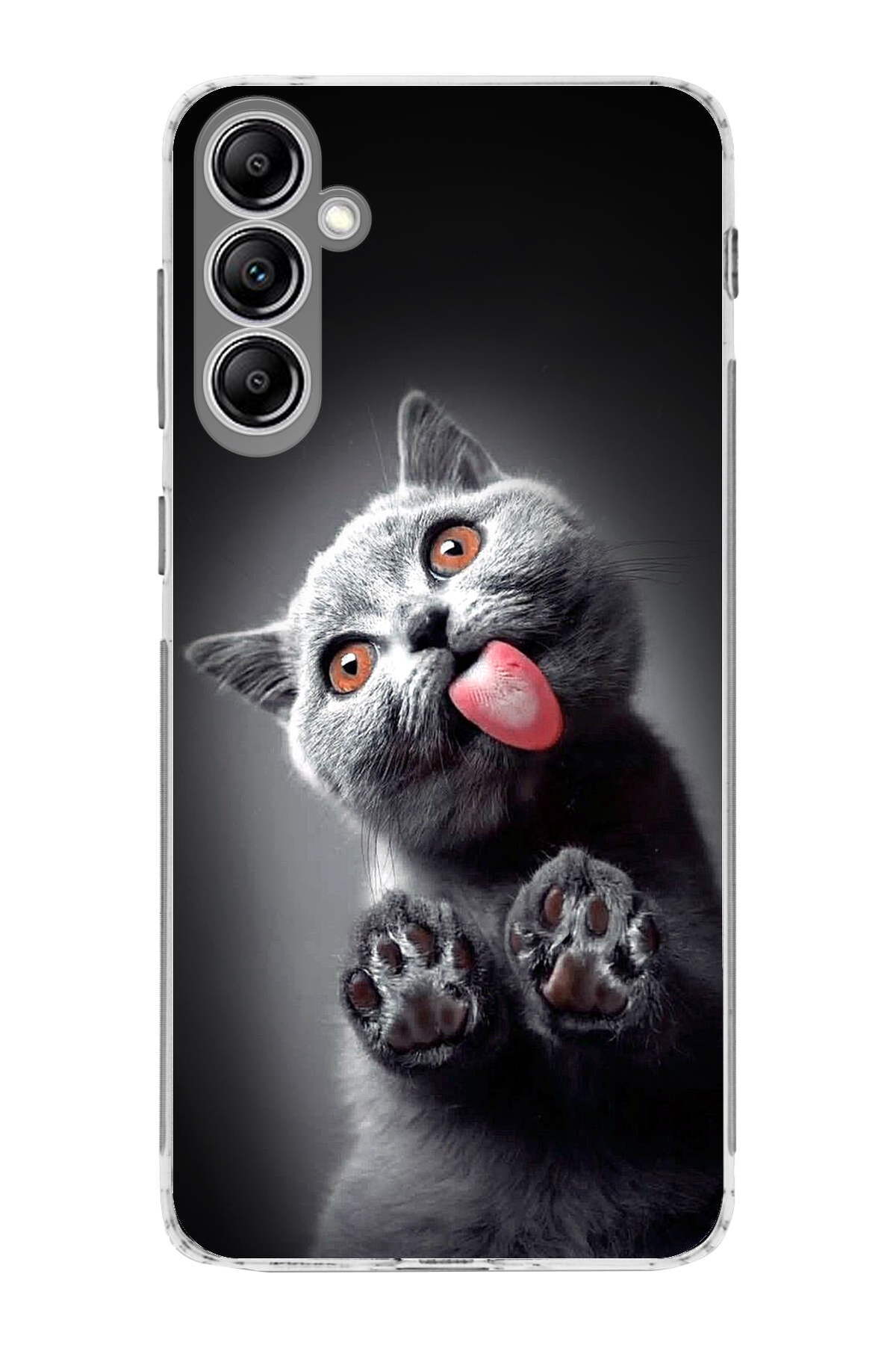 Samsung Galaxy A24 ile Uyumlu Kedi 2 Kamera Korumalı Şeffaf Kılıf