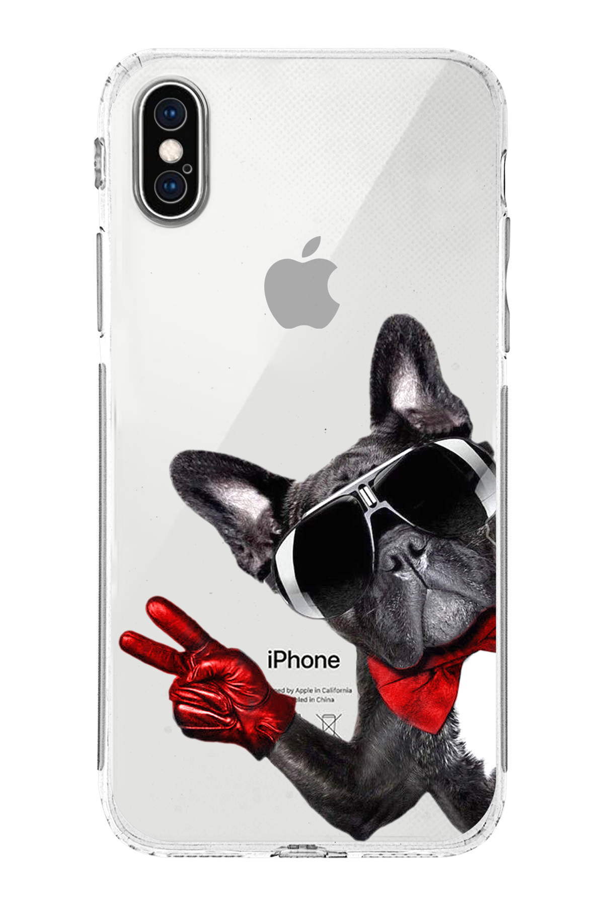 PrintiFy Apple iPhone XS ile Uyumlu Köpek 2 Kamera Korumalı Şeffaf Kılıf