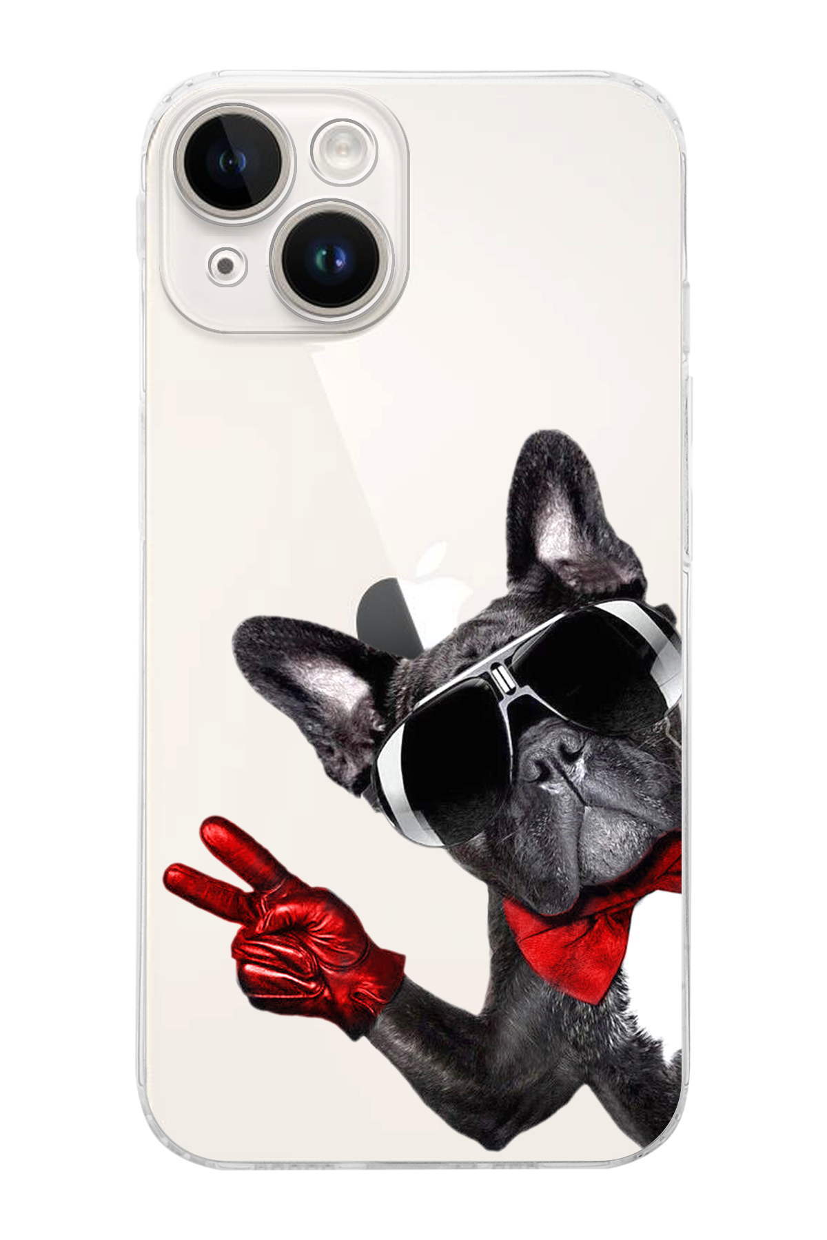 PrintiFy Apple iPhone14 Plus ile Uyumlu Köpek 2 Kamera Korumalı Şeffaf Kılıf