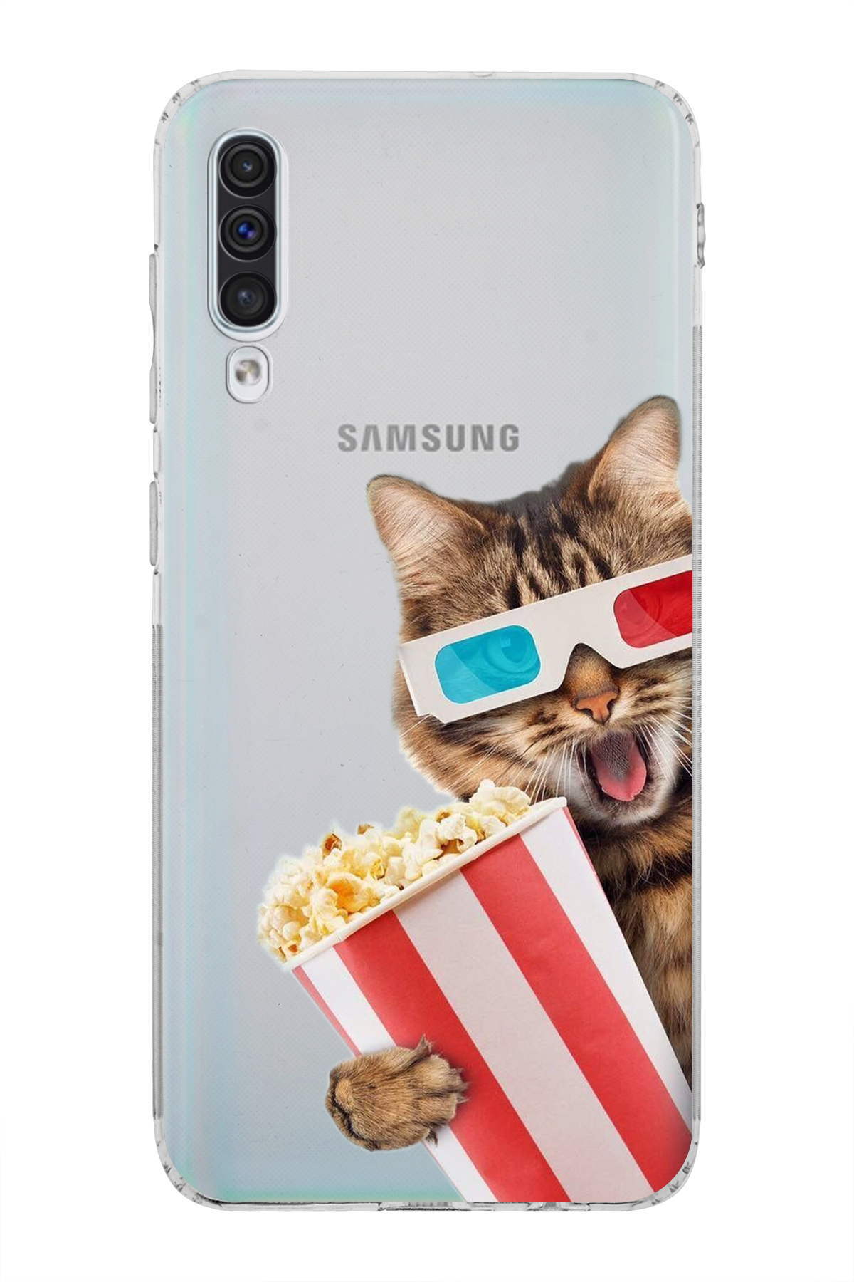 Samsung Galaxy A50 ile Uyumlu Kedi 1 Kamera Korumalı Şeffaf Kılıf