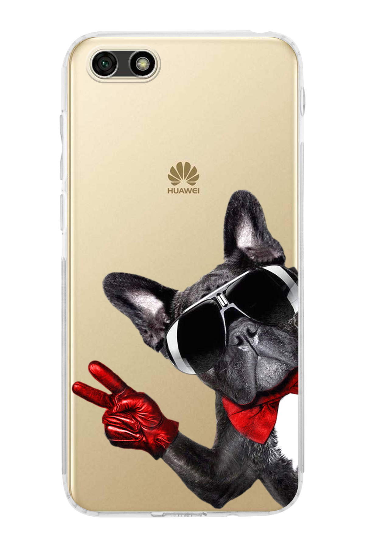 Huawei Y5 2018 ile Uyumlu Köpek 2 Kamera Korumalı Şeffaf Kılıf