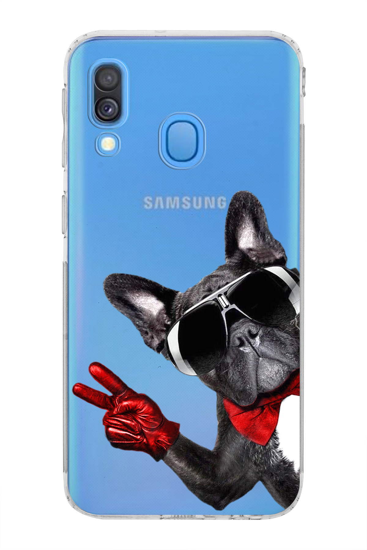 Samsung Galaxy A40 ile Uyumlu Köpek 2 Kamera Korumalı Şeffaf Kılıf