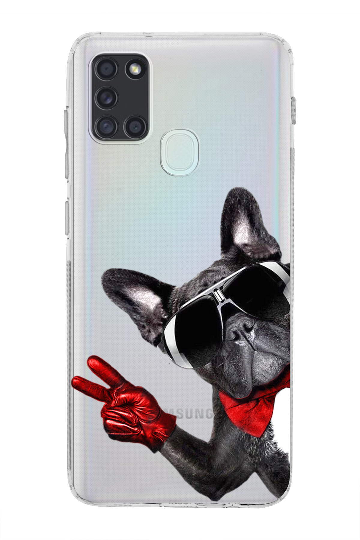 Samsung Galaxy A21S ile Uyumlu Köpek 2 Kamera Korumalı Şeffaf Kılıf