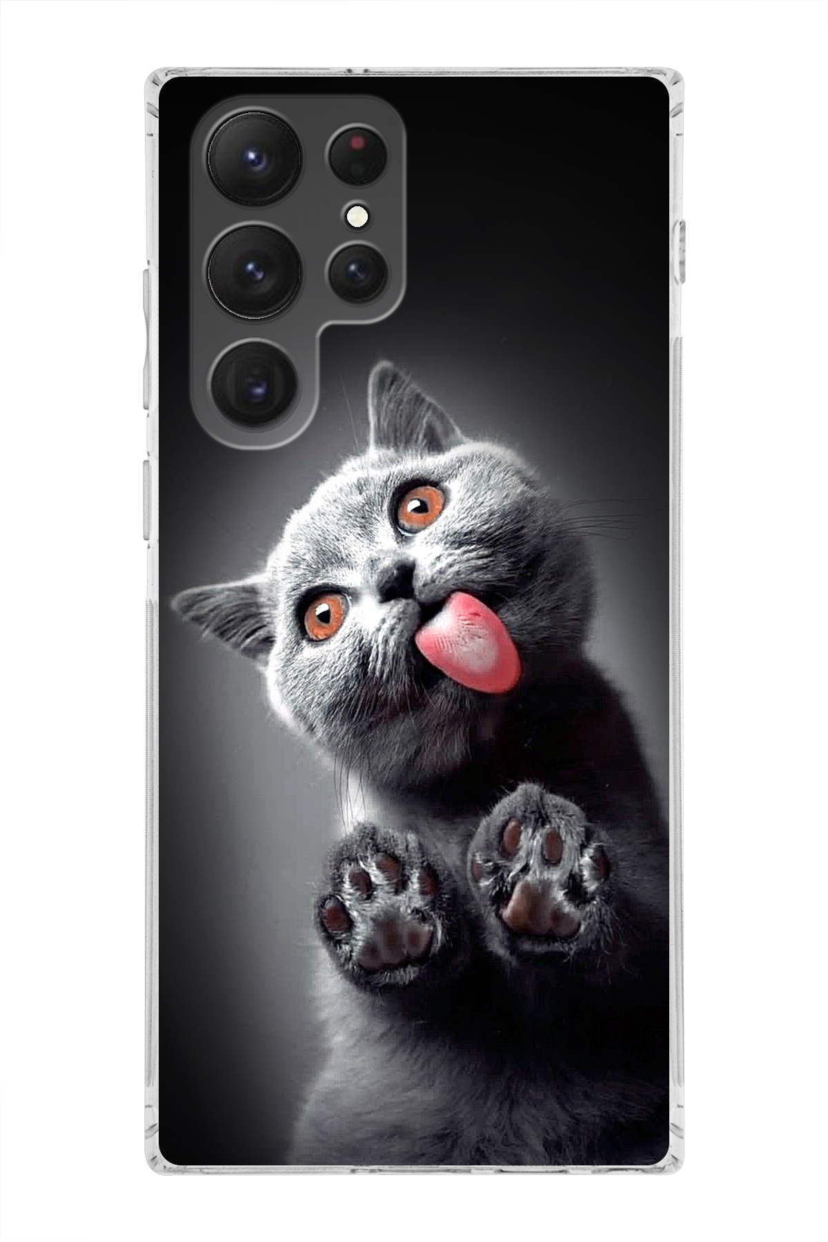 Samsung Galaxy S21 Ultra ile Uyumlu Kedi 2 Kamera Korumalı Şeffaf Kılıf