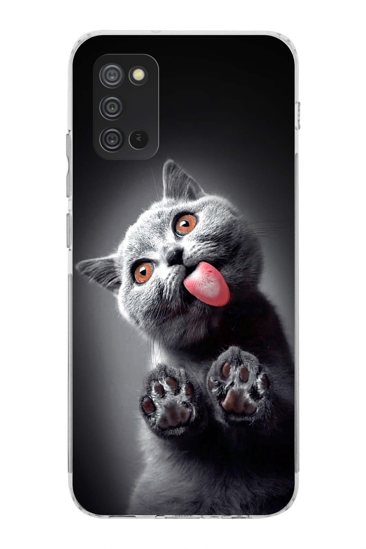 Samsung Galaxy A02s ile Uyumlu Kedi 2 Kamera Korumalı Şeffaf Kılıf