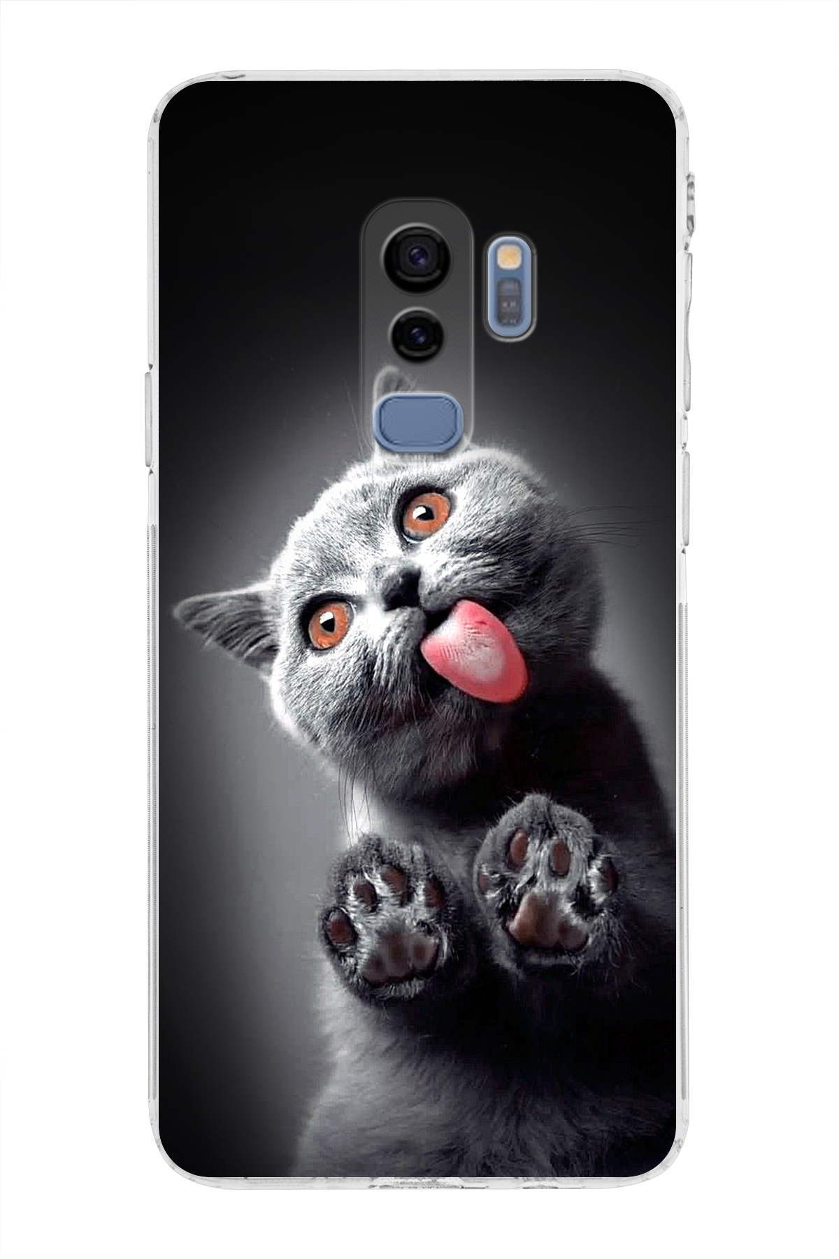 Samsung Galaxy S9 Plus ile Uyumlu Kedi 2 Kamera Korumalı Şeffaf Kılıf