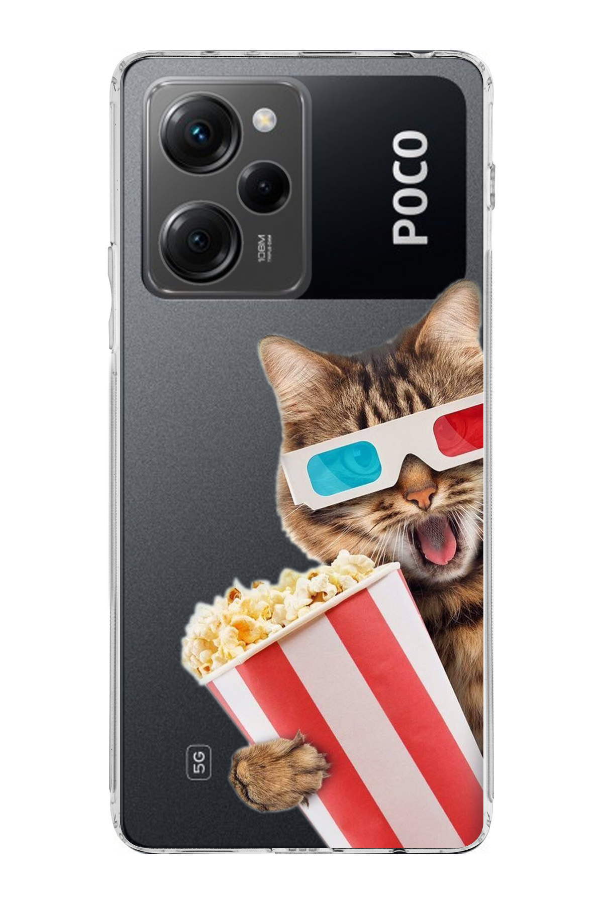 Poco X5 Pro 5G ile Uyumlu Kedi 1 Kamera Korumalı Şeffaf Kılıf