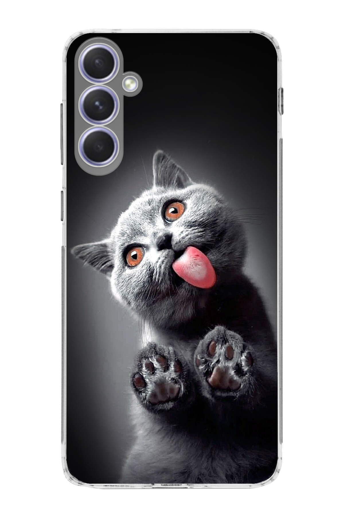 Samsung Galaxy A54 ile Uyumlu Kedi 2 Kamera Korumalı Şeffaf Kılıf