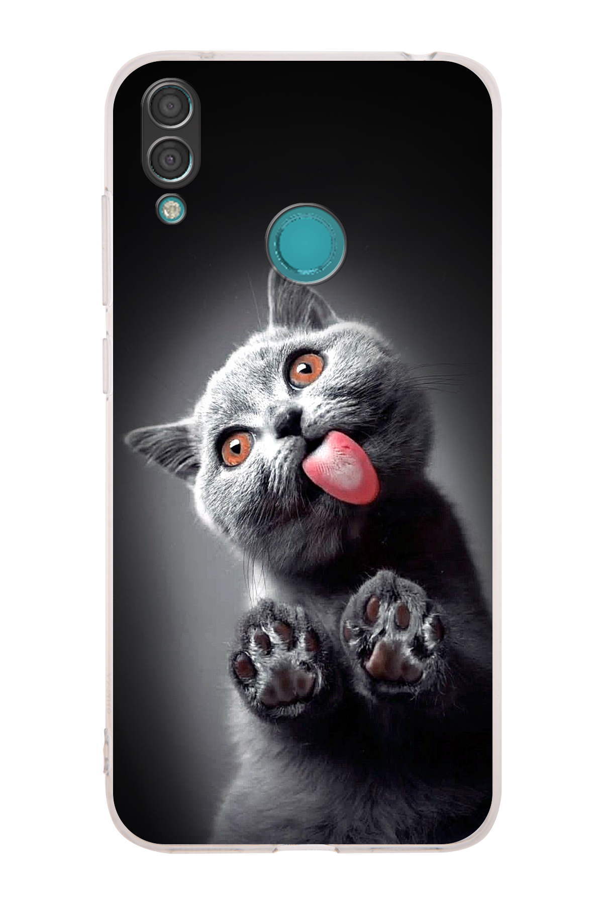 Huawei Y7 2019 ile Uyumlu Kedi 2 Kamera Korumalı Şeffaf Kılıf