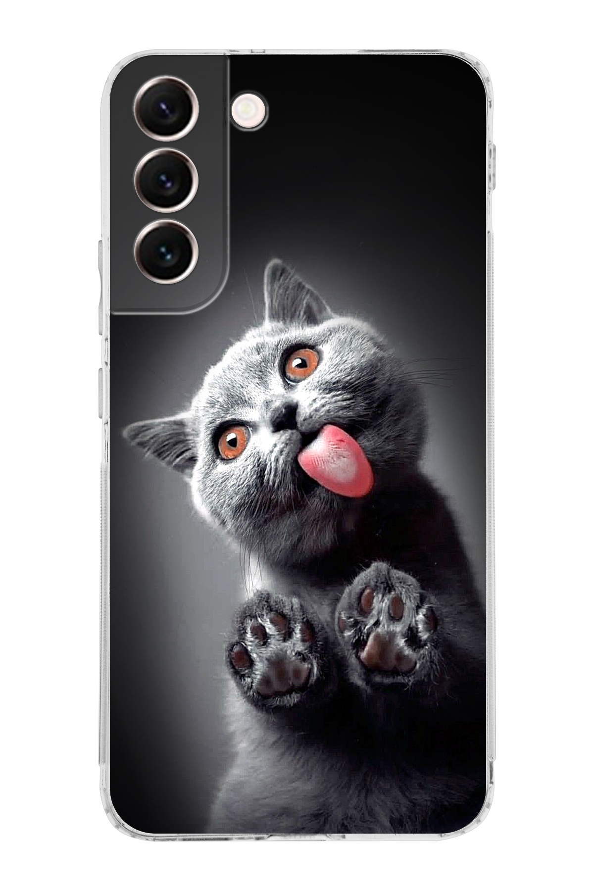 Galaxy S22 Plus ile Uyumlu Kedi 2 Kamera Korumalı Şeffaf Kılıf