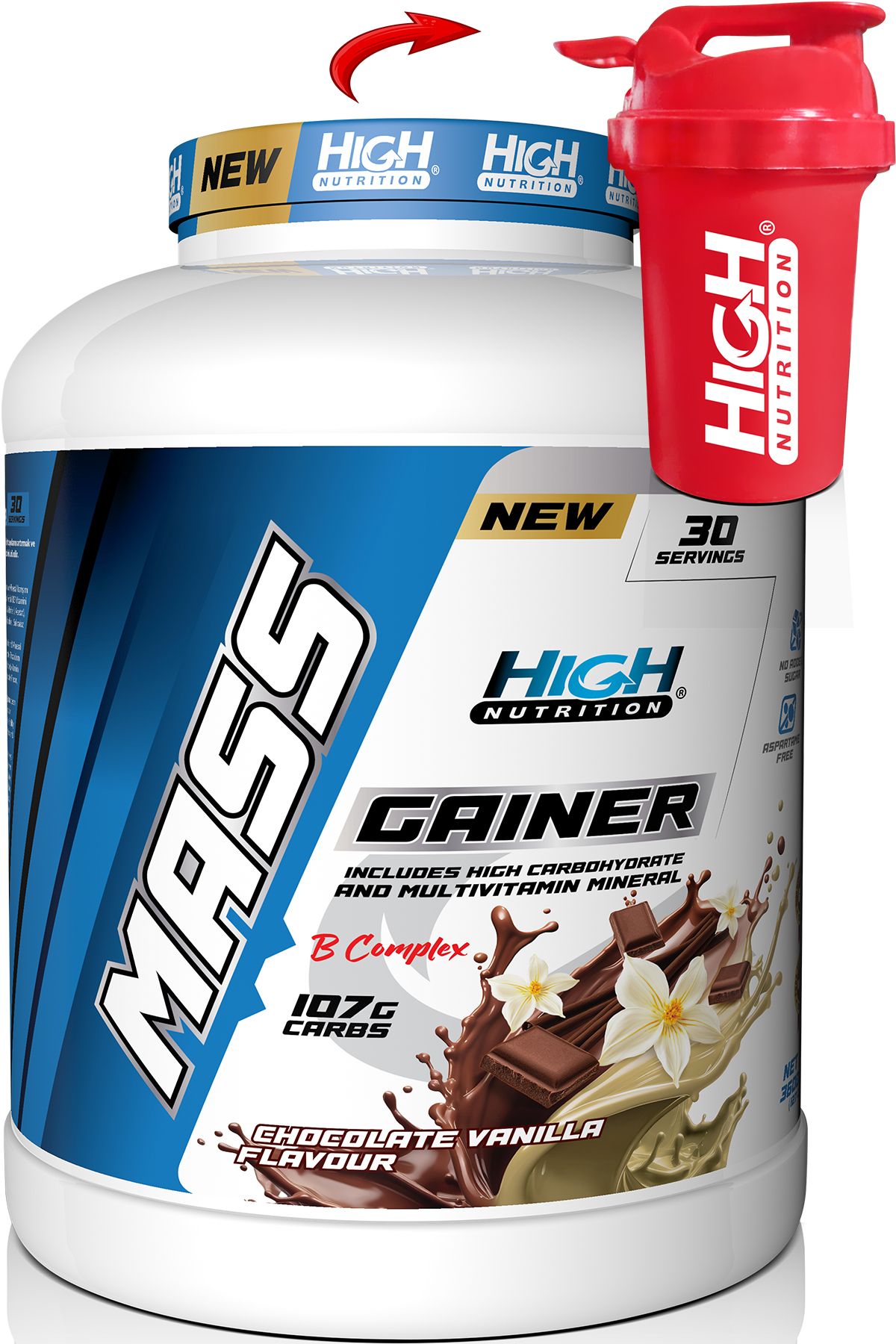 High Nutrition Mass Gainer 3600 Gr Çikolata Vanilya Aromalı Kilo Almaya Yardımcı Hacim Kütle Kas Karbonhidrat Tozu