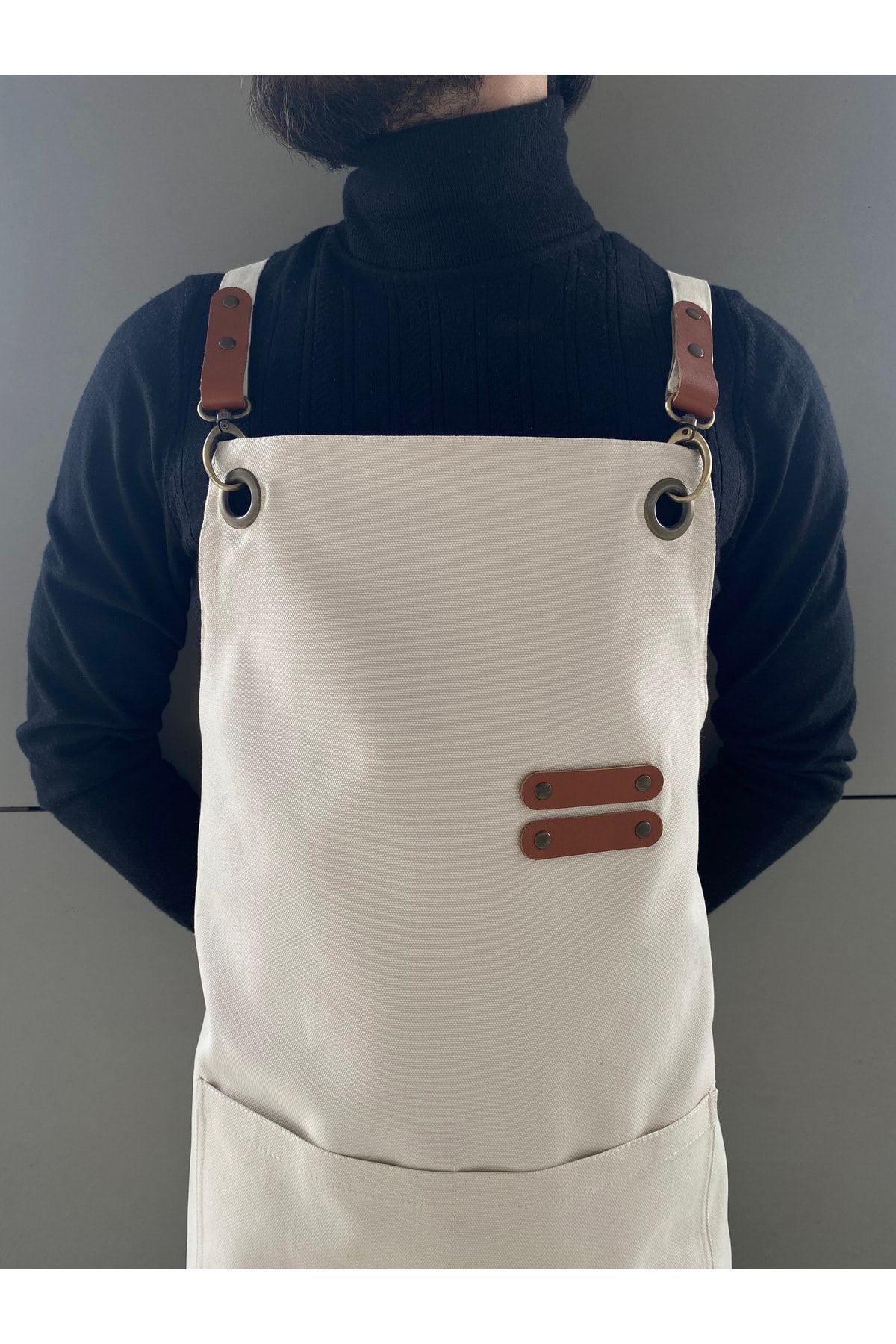 apr-10-Kp-03 Apron Design - Genuine Leather Detailed Canvas 4