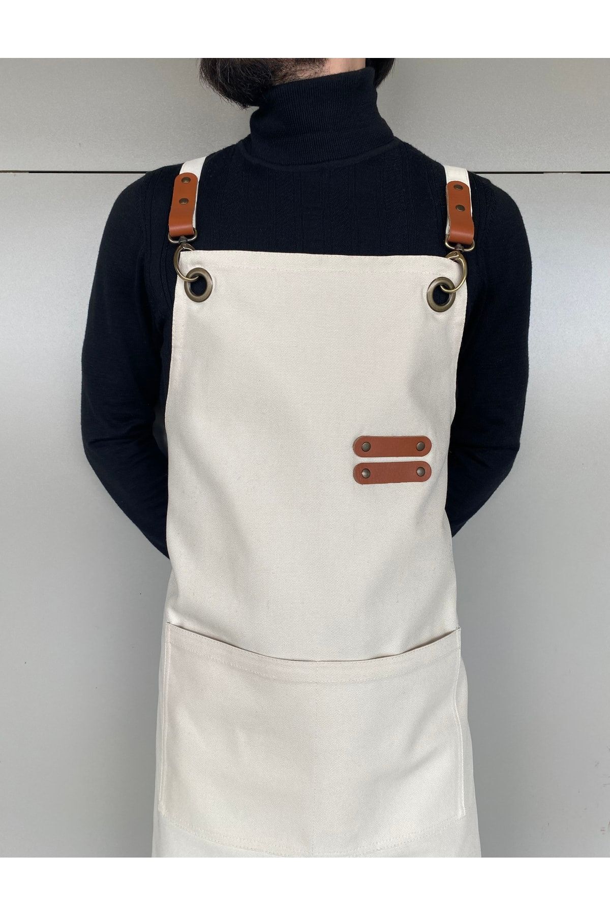 apr-10-Kp-03 Apron Design - Genuine Leather Detailed Canvas 3
