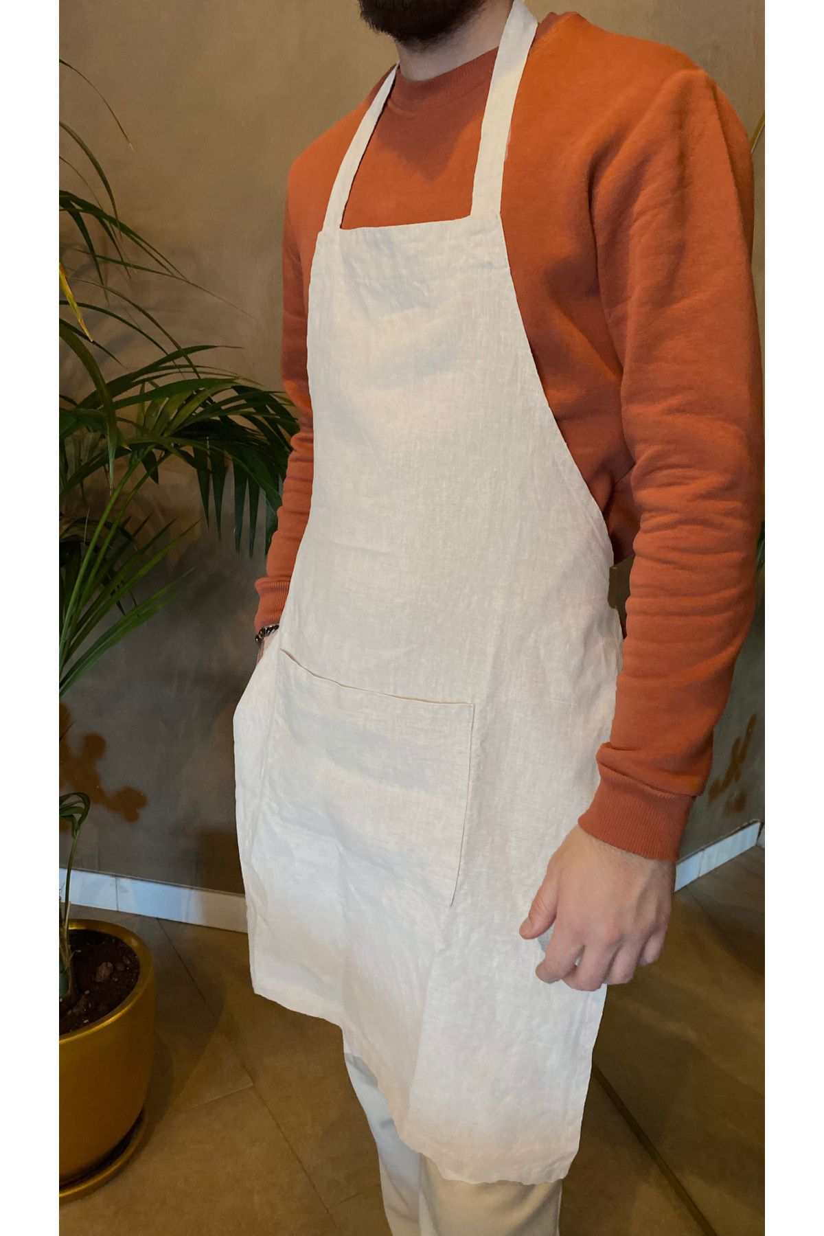 apr-10-100% Natural Linen Apron - Comfortable and Short Cut 1