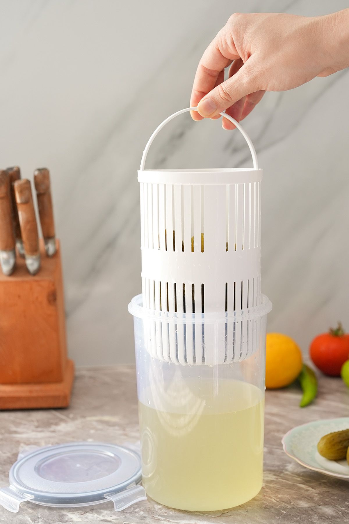 Hayveys-Olive Pickle Storage Container with Strainer and Lock Lid Microwaveable 1500 ml (G-16) 7