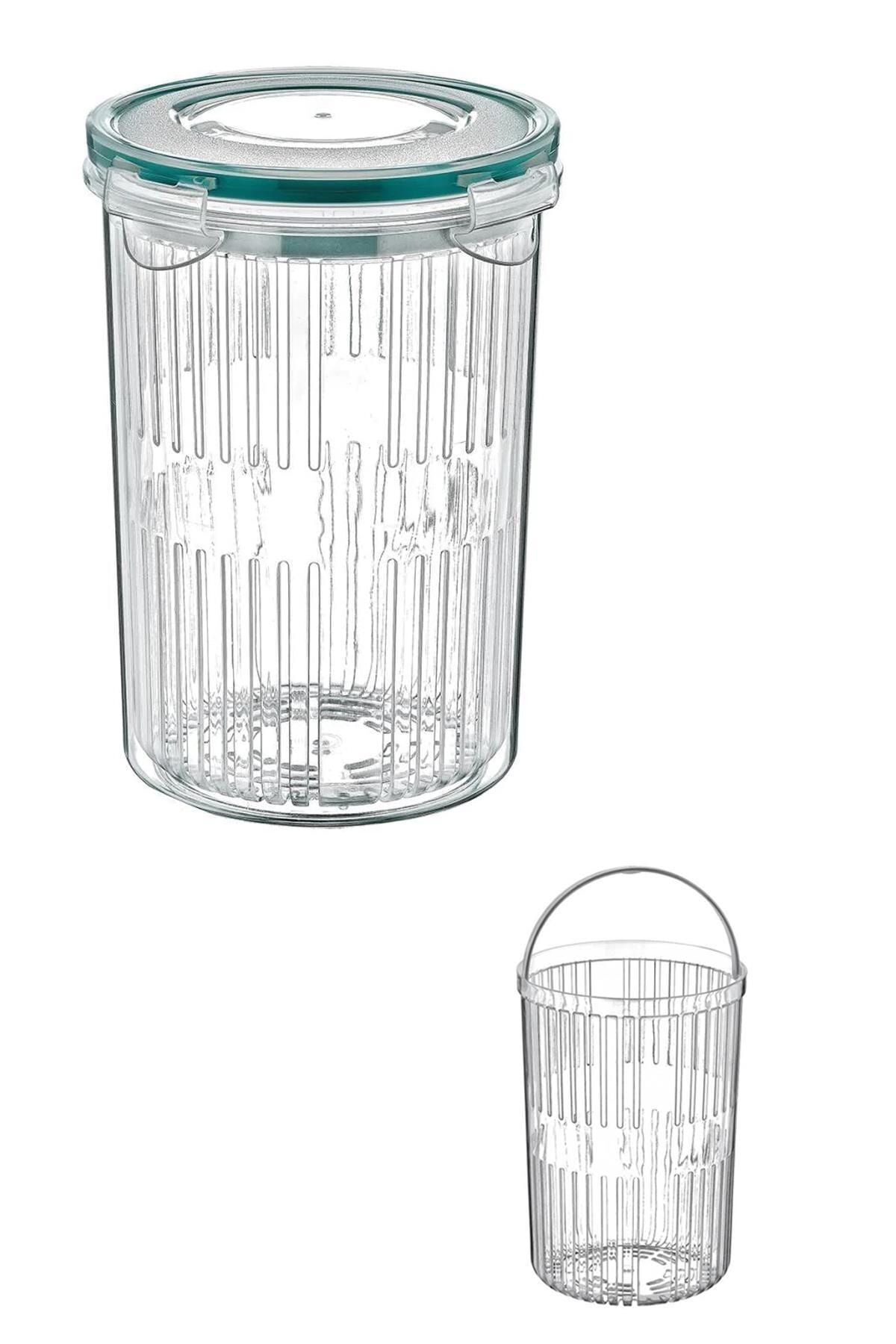 Hayveys-Olive Pickle Storage Container with Strainer and Lock Lid Microwaveable 1500 ml (G-16) 5