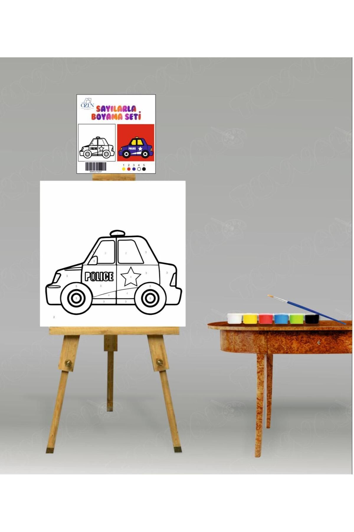 Genel Markalar Sayılarla Boyama Seti Polis Arabası 20x20 Çocuk Sayılarla Boyama Hobi Tuval