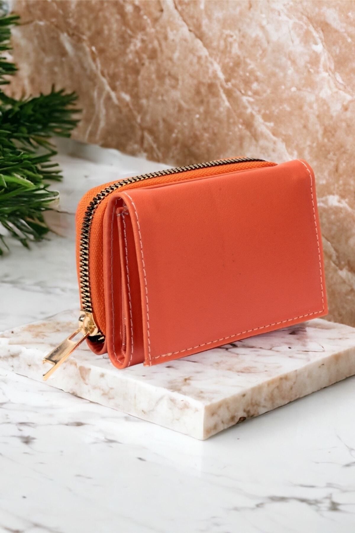 portefeuille orange stylisé porte cartes accessoire avec fermeture éclair et compartiment pour pièces de monnaie