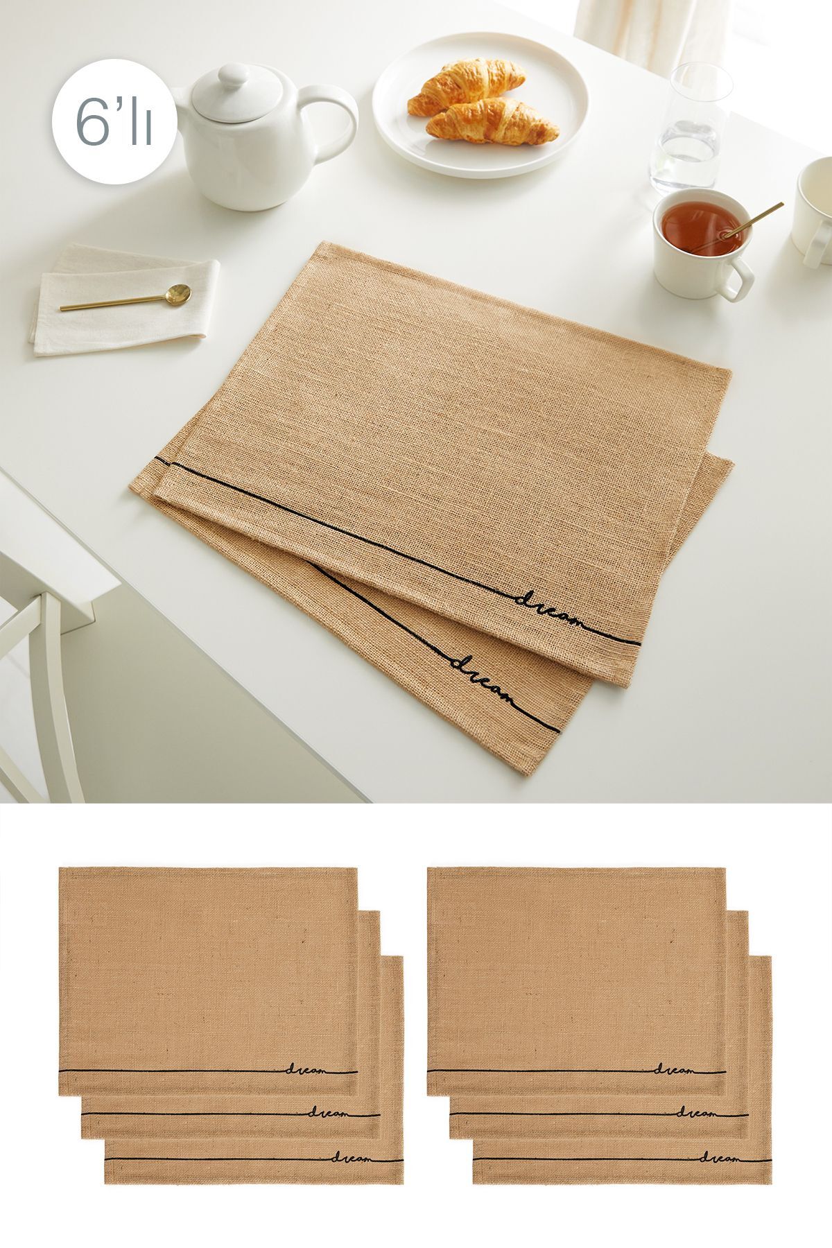 Ocean Home Textile 6 Pieces Jute Dream Printed Tableware Presentation Plate Base Charger American Service 45x35