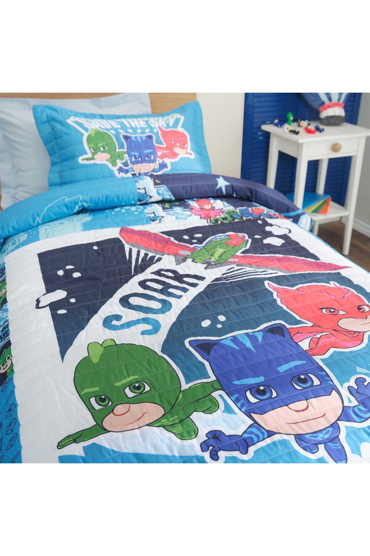 PJMASKS-Pj Masks By Save The Sky Blue Single Bedspread 2