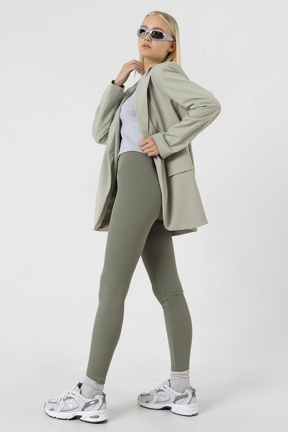 Domoda-Innenseite aus mintfarbenem Fleece, elastisch, erhöht, gerippt, Interlock-Winterstrick-Leggings mit Raffung @verona 6