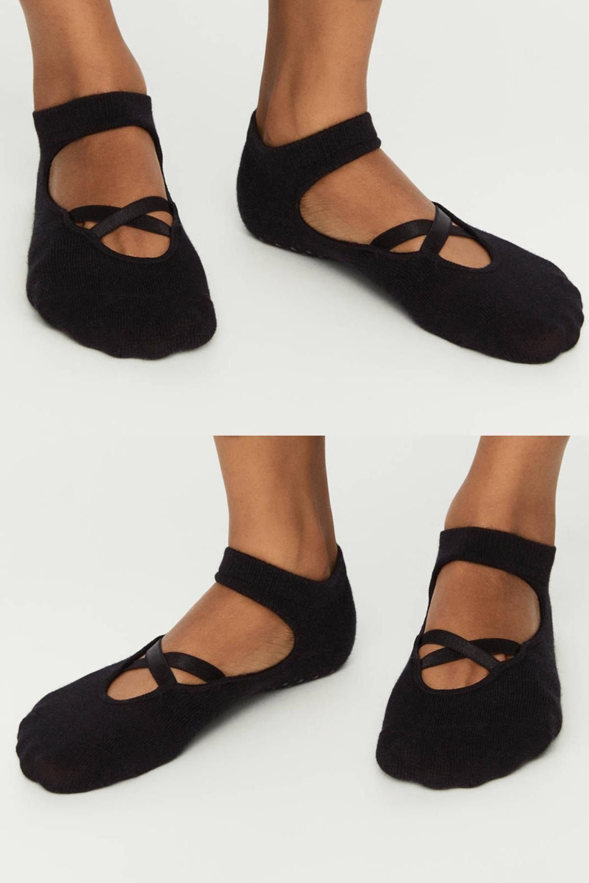 Black 2-Pack 80% Cotton Women's Tech Yoga Socks for Pilates