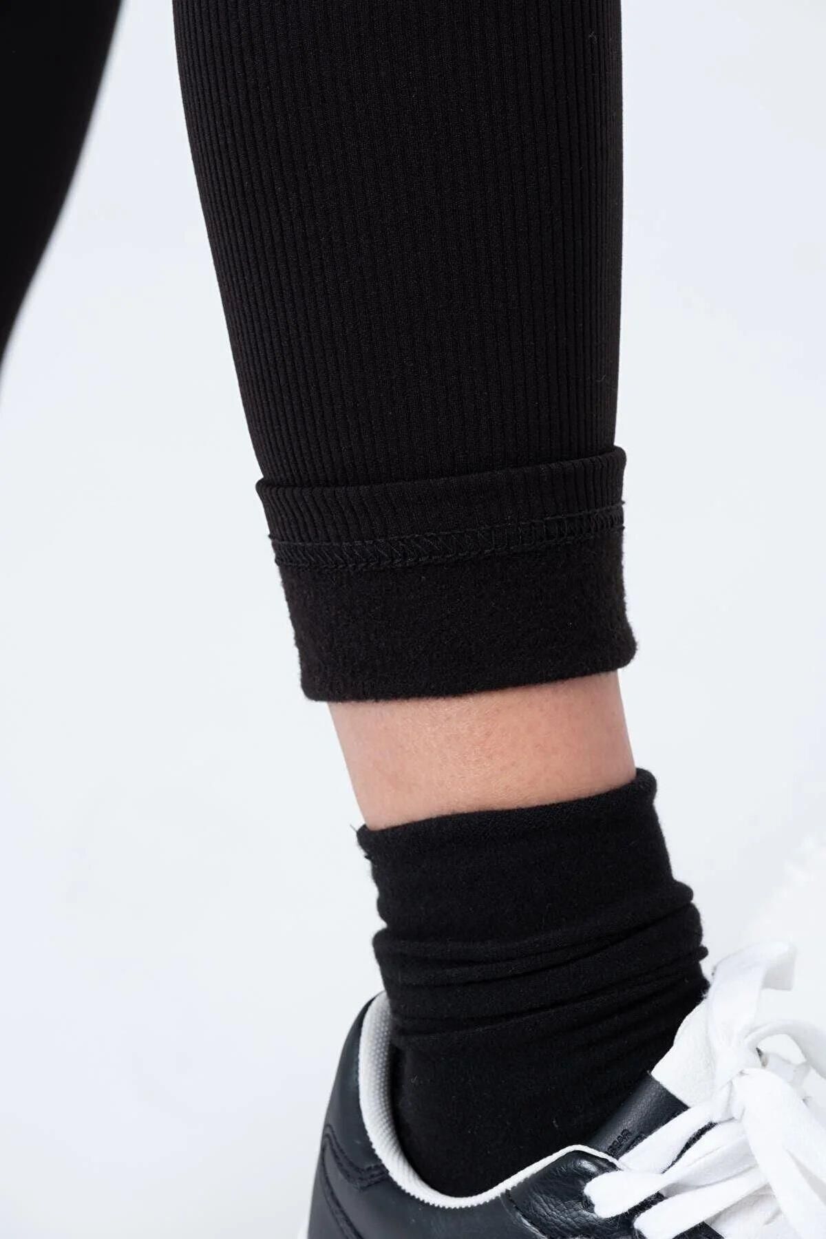 Domoda-Schwarze Fleece-Innenseite, elastische, erhöhte, gerippte, kombinierte Interlock-Winter-Strickstrumpfhose 4